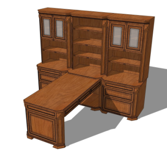 美式实木书桌书柜su模型