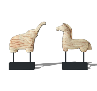 现代马匹大象摆件su模型