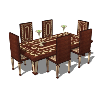 美式餐桌椅su模型