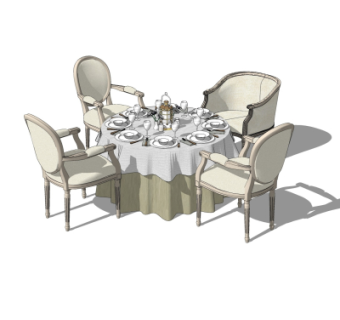 美式餐桌椅su模型