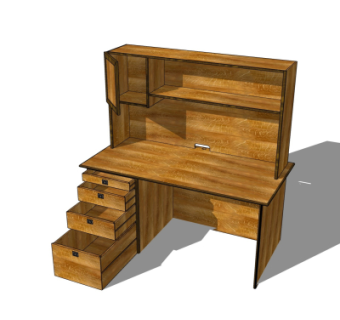 现代实木书桌su模型