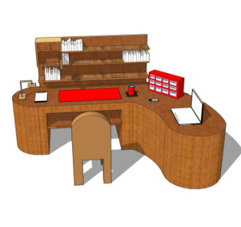 现代实木书桌su模型