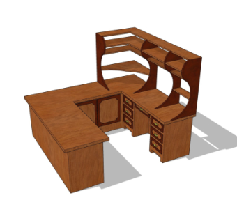 现代实木书桌su模型