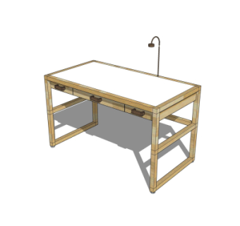 现代实木书桌su模型