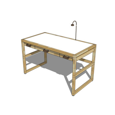 现代实木书桌su模型