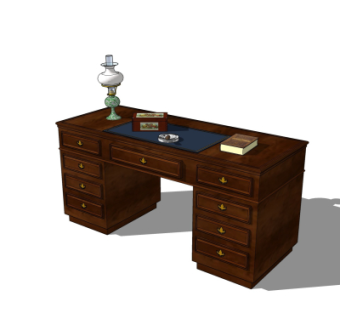 美式实木书桌su模型