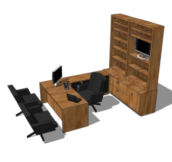 现代实木书桌su模型