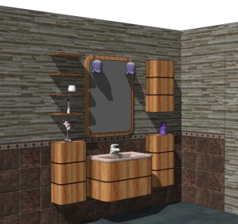 现代浴室柜洗手台su模型