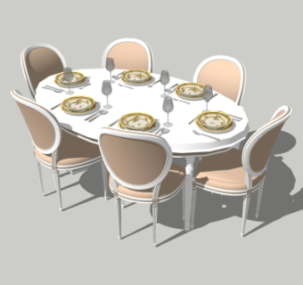 美式餐桌椅su模型