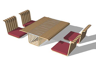 日式餐桌椅su模型