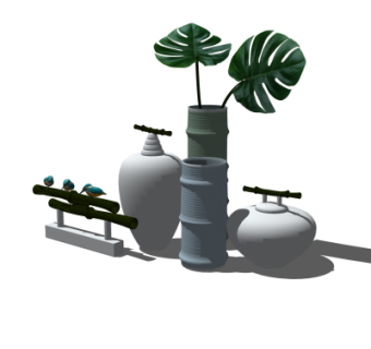 中式饰品摆件su模型