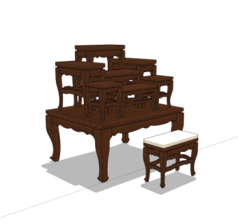 中式桌子凳子su模型