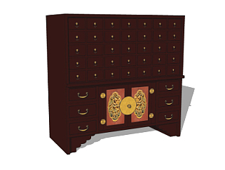 中式药柜储物柜su模型