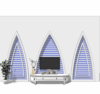 欧式白色电视柜su模型