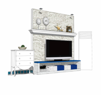 简欧电视柜su模型