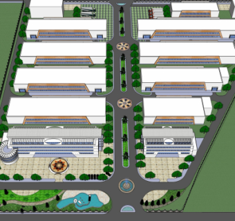 现代工业园鸟瞰su模型