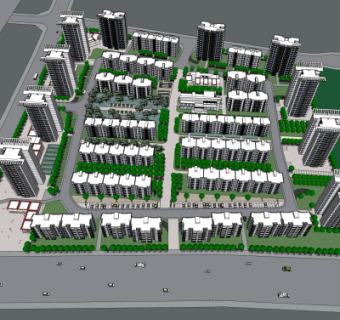 现代住宅小区鸟瞰su模型