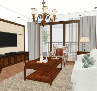 美式客厅su模型