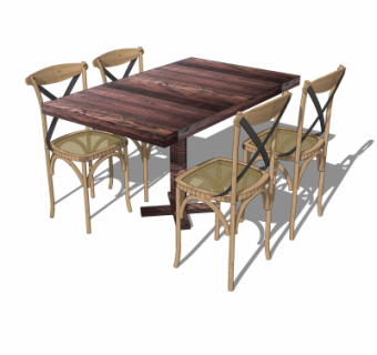 工业风实木餐桌椅su模型