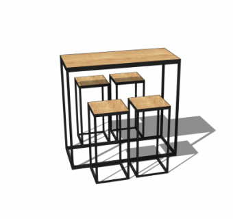 工业风实木餐桌椅su模型