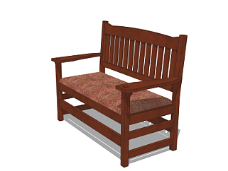 中式实木双人沙发su模型