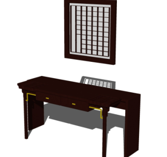 中式实木书桌su模型