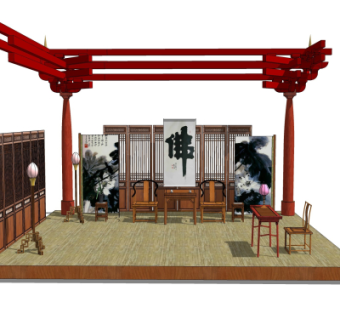 中式实木圈椅su模型