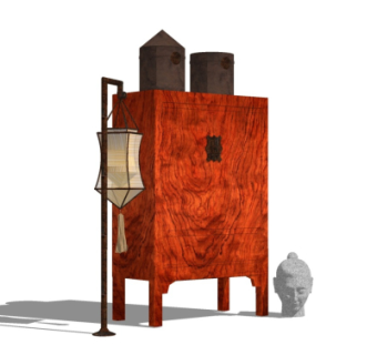 中式实木衣柜su模型