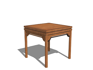 中式实木四方餐桌su模型