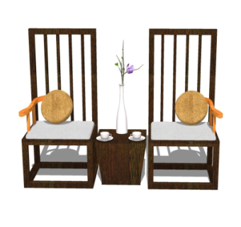 中式实木单椅su模型