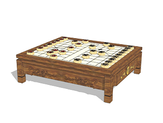 中式实木象棋盘su模型