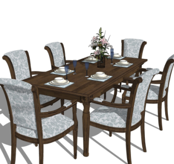 美式实木餐桌椅su模型