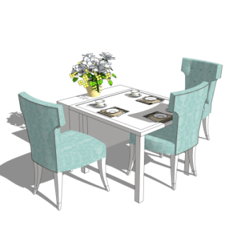 美式餐桌椅su模型