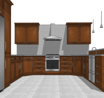 美式实木橱柜su模型