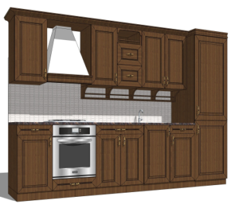 美式实木橱柜su模型