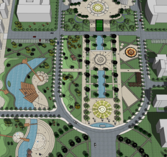 现代公园园林景观鸟瞰su模型