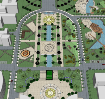 现代公园园林景观鸟瞰su模型