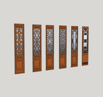 中式雕花屏风隔断su模型