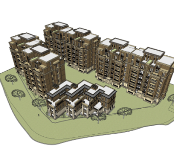 现代住宅楼外观鸟瞰su模型