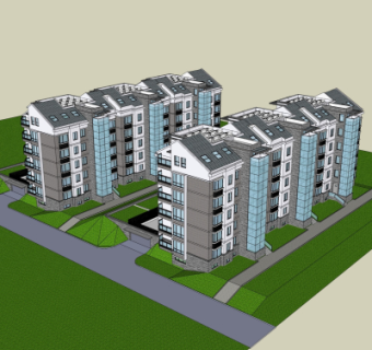 新中式住宅楼外观su模型