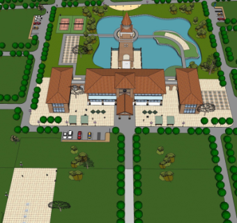 欧式园林景观鸟瞰su模型