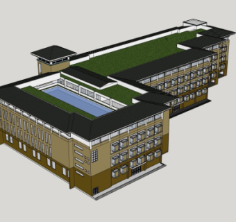 新中式建筑外观su模型