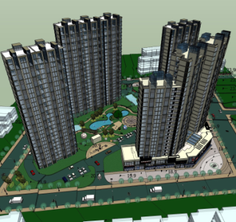 现代小区规划su模型