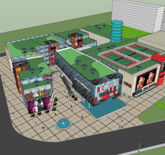 现代商业街su模型