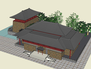 中式复古建筑su模型