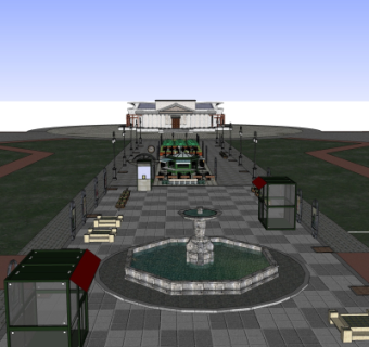 欧式博物馆广场外观su模型