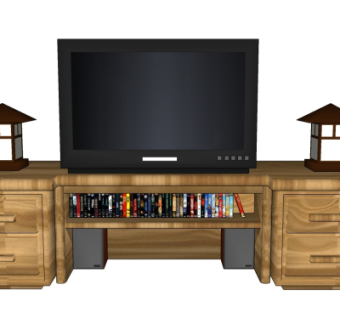 中式实木电视柜su模型