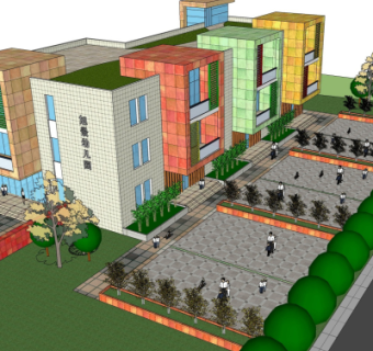 现代幼儿园外观su模型