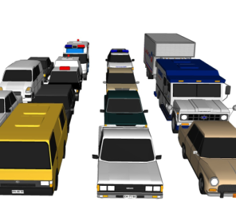 现代车子组合su模型