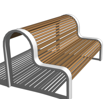 现代公园实木座椅su模型